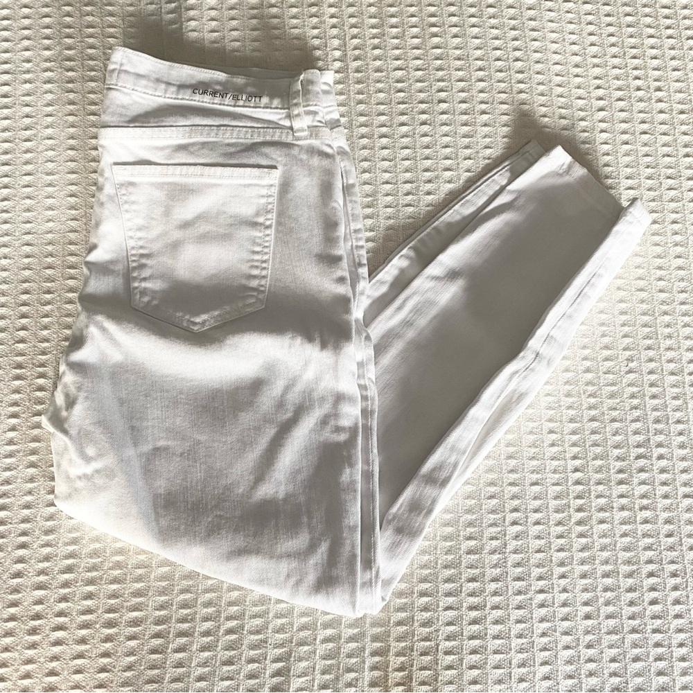 Current/Elliot white high waist stiletto distressed jeans size 31
